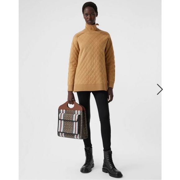 Burberry Diamond Quilted Rib-knit Wool Turtleneck Sweater